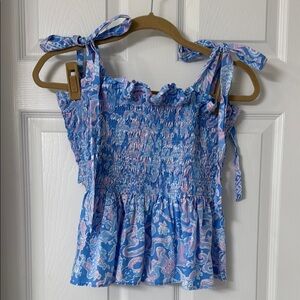 Lilly Pulitzer Rivera Smocked Top / Boca Blue Sea What I Sea / Size XL /NWOT